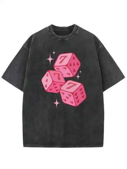 Cute Pink Dice With Stars Graphic Printed Street Style Men's Short Sleeves
