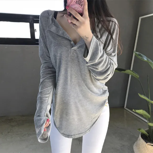 Off the shoulder Western Style Basic Solid Color Loose Comfortable Long Sleeve Shirt For Women Gray - Shop at LoveMi