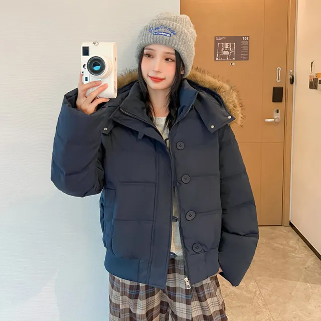 Workwear Parka Cotton padded Clothes For Women Thick Warm Jacket Navy Blue - Shop at LoveMi