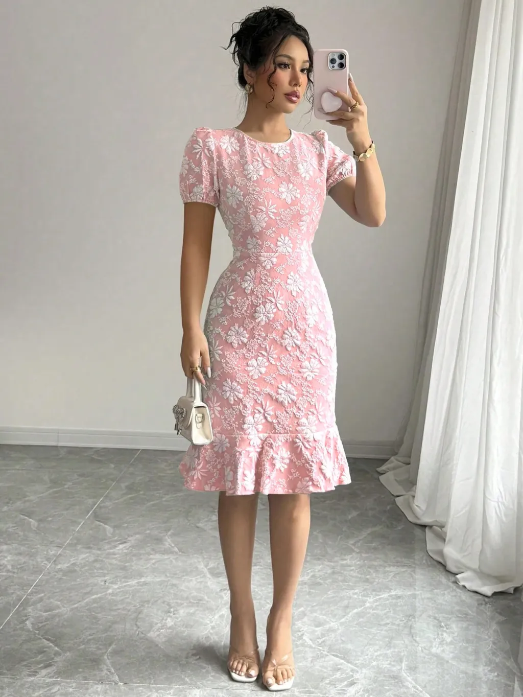 European And American Slim-fit Fishtail Skirt Short Sleeve - Pink