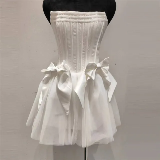 Women's Backless Bow Mesh Chest wrapped Dress White - Shop at LoveMi
