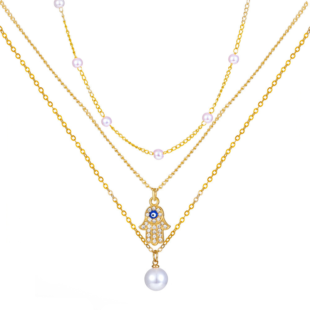 Fashion Multi-layer Pearl Necklace Female Cross
