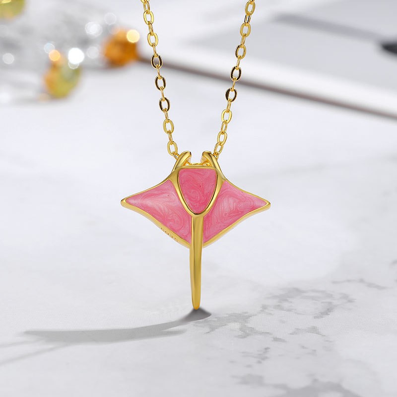 Womens Nautical-Style Manta Ray Pendant Necklace
