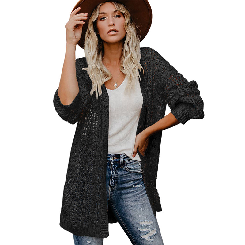 Autumn And Winter Sweater Cardigan Solid Color Knitted Button Coat For Women