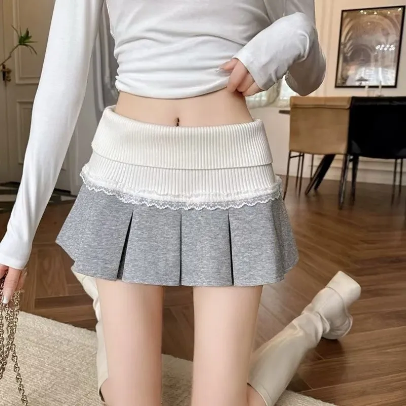Women's Lace Stitching Design Pleated Hot Girl Skirt