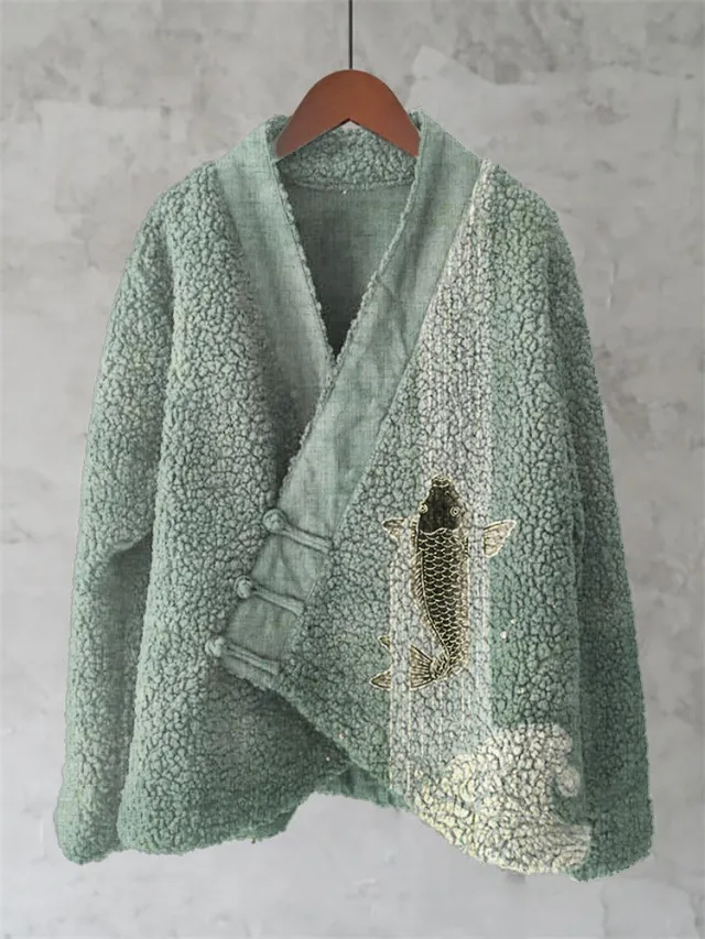 Womens Printed Kimono Cardigan Fleece Jacket Fashionable Womens Outerwear Jlhf Xh100116 L - Shop at LoveMi