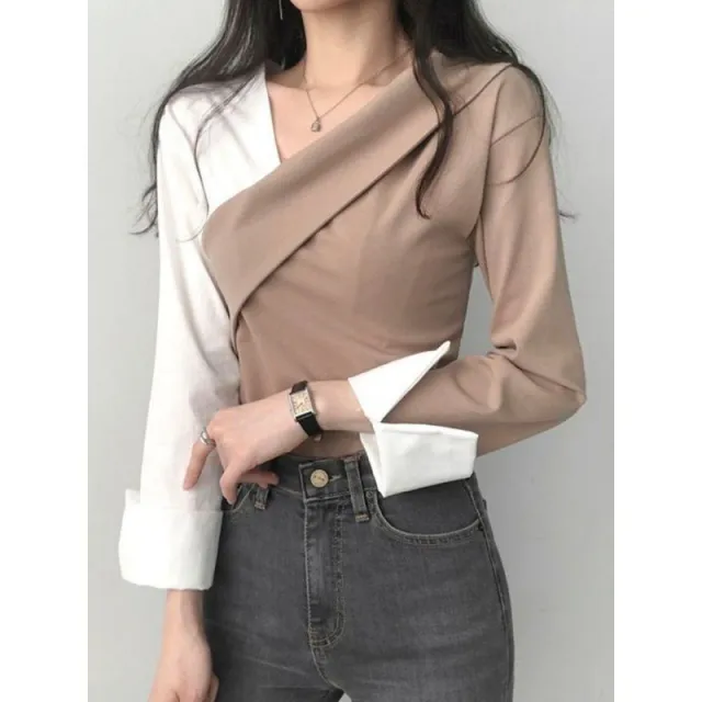 Design Bottoming Shirt Off the shoulder Top For Women Khaki - Shop at LoveMi