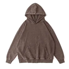 Cotton Men's And Women's Retro Washed And Worn Hooded Sweater - Coffee - View 1