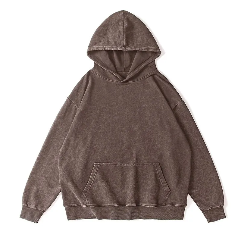 Cotton Men's And Women's Retro Washed And Worn Hooded Sweater - Coffee