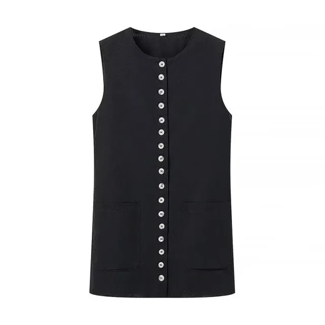 Versatile Buttons Design Round Neck Vest Top Black - Shop at LoveMi