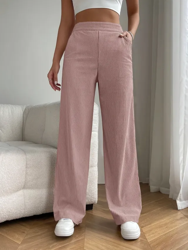 High Waist Loose Wide Legs All matching Corduroy Casual Straight Pants Lotus Root Color - Shop at LoveMi