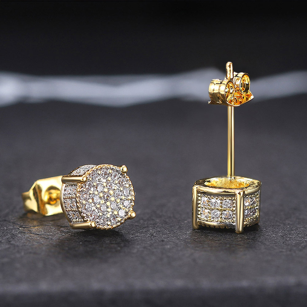Men's Micro Inlaid Zircon Electroplated Round Earrings