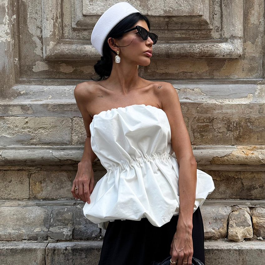 Womens Sleeveless Ruched Tube Top