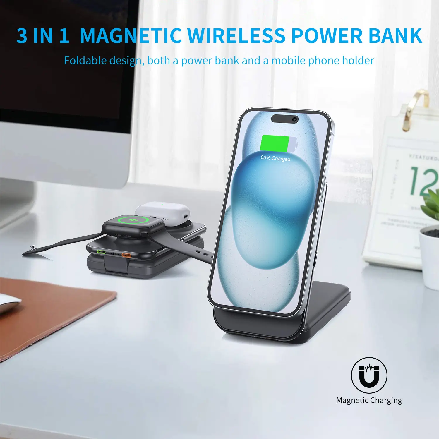 Folding With Cable 8000mAh Wireless Magnetic Power