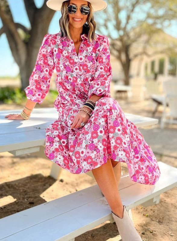 Womens Casual Loose fitting Bohemian Dress Rose - Shop at LoveMi