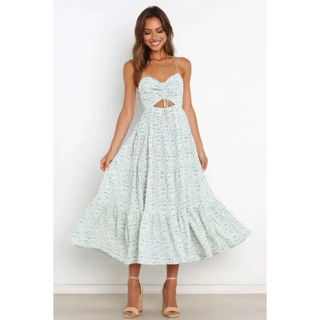Small Floral Print Sweet Spaghetti strap Dress Light Blue - Shop at LoveMi