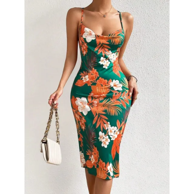 Women's Side Slit Printed Mid length Sling Dress Green - Shop at LoveMi
