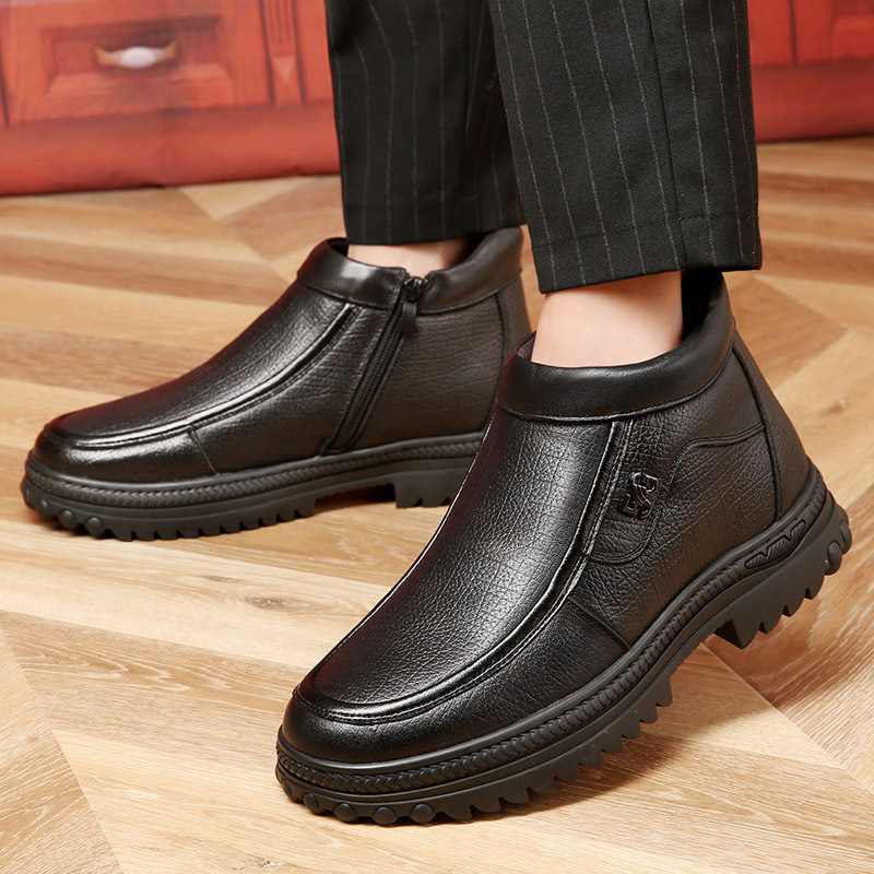 Winter Wool Cotton Fleece-lined Warm Genuine Leather Northeast Leather Shoes - Image 1