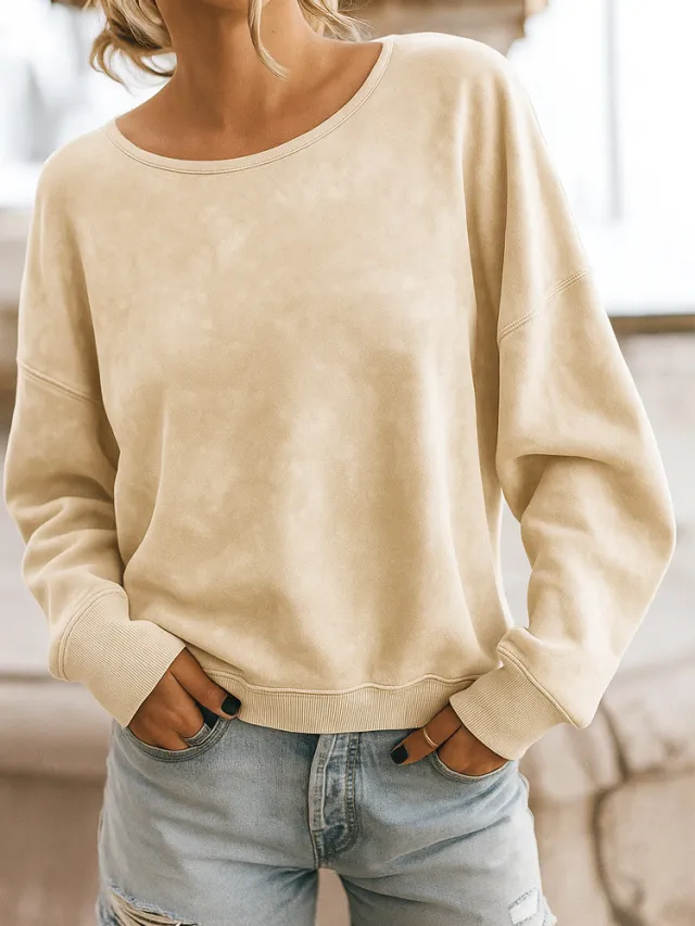 Casual Loose Fashion Long Sleeve Rendering Print Round Neck Knitted Sweater Hoodie Apricot - Shop at LoveMi
