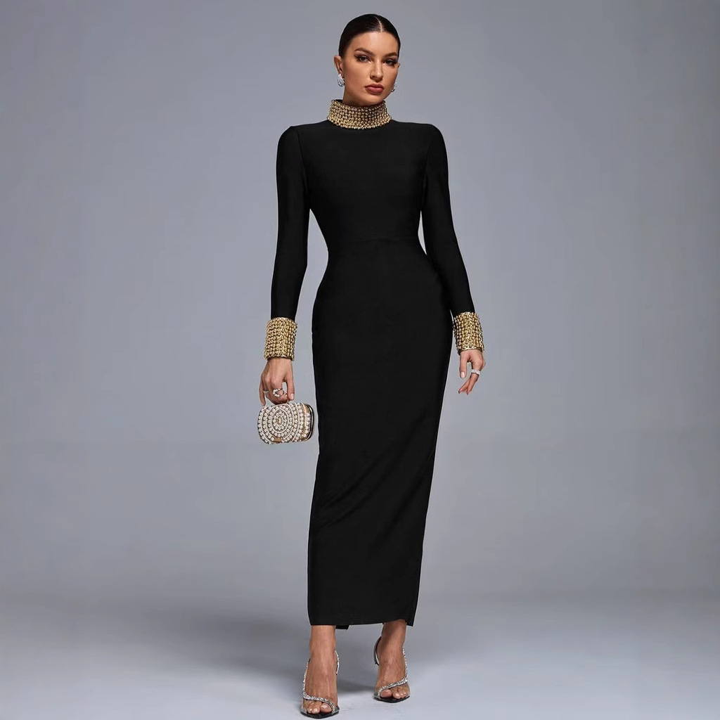 Long Sleeve Golden Pearl Autumn And Winter High Sense Dress