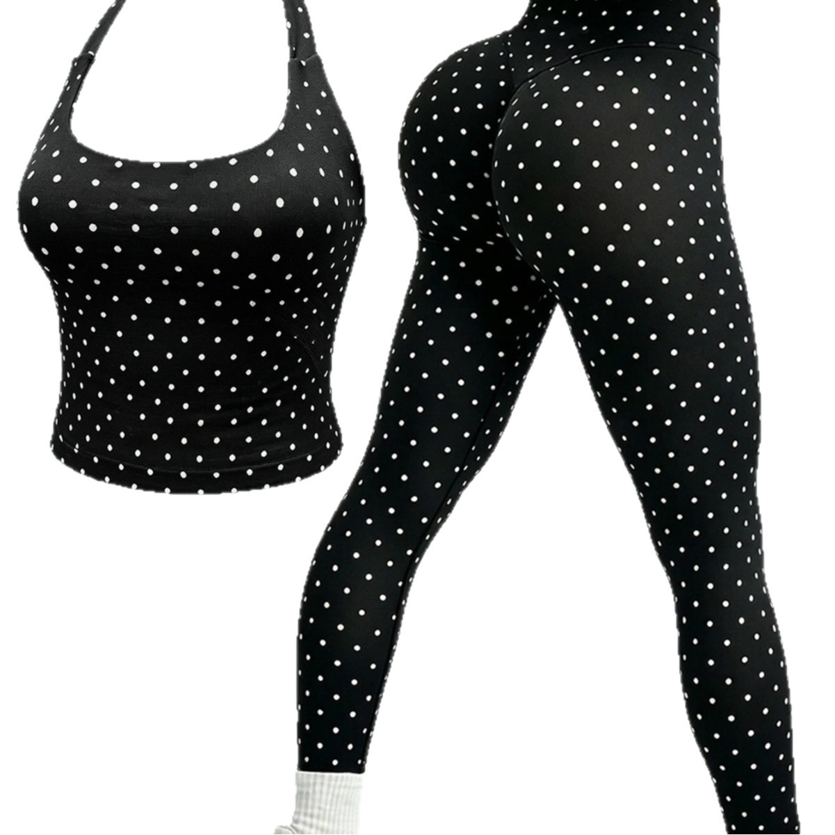 Top And Tight-fitting Long Pants Polka-dot Two-piece Set For Sports - photo 6
