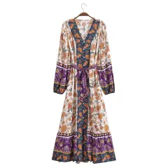 Rayon Watermark Positioning Flower Belt Dress - 8860 Colour - View 1
