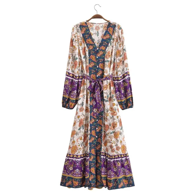 Rayon Watermark Positioning Flower Belt Dress 8860 Color - Shop at LoveMi