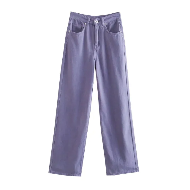 Women's High Waist Colorful Jeans Loose Slimming Wide Leg Pants Violet - Shop at LoveMi
