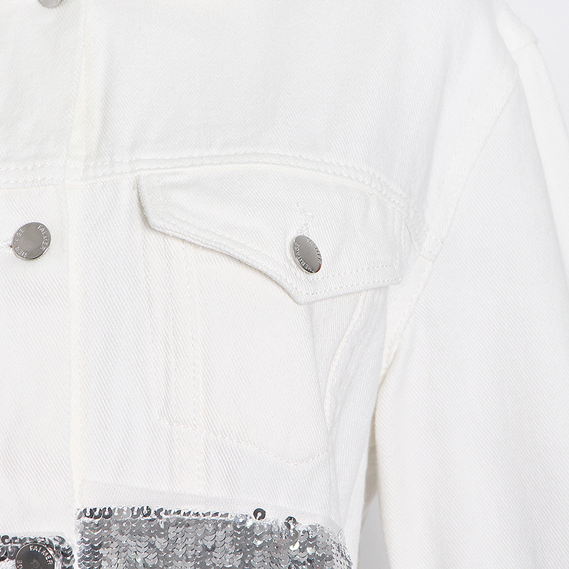 Title 3, Womens Lapel Pocket Denim Jacket with Sequins ...