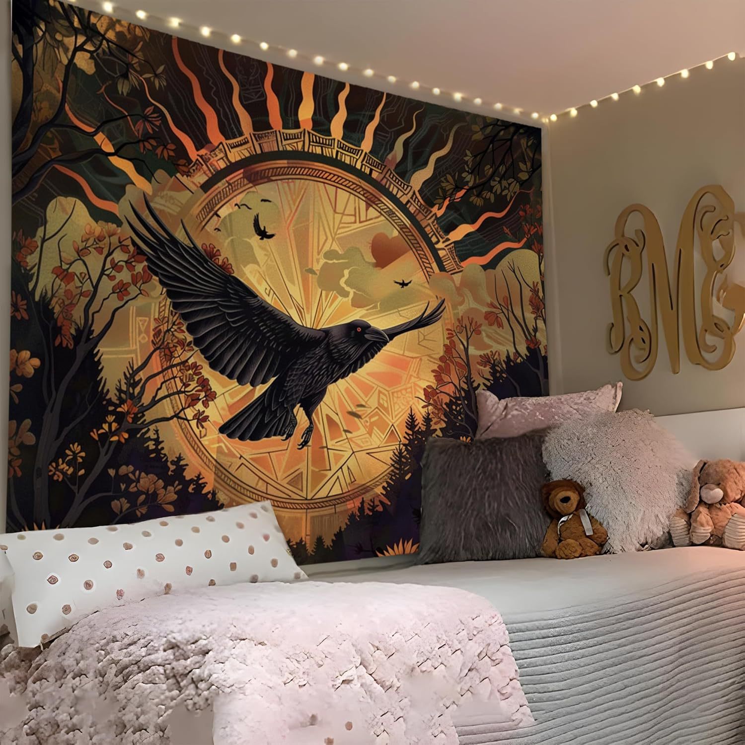 Halloween Black Raven Sunrise Sunflower Tapestry — foto 5