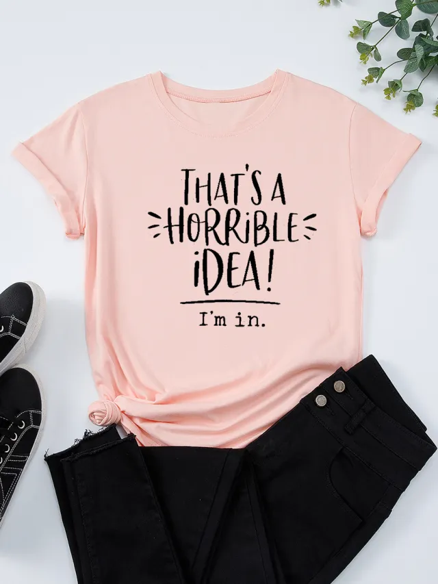 Women's Casual Simple Printed Short Sleeve Top Pink - Shop at LoveMi