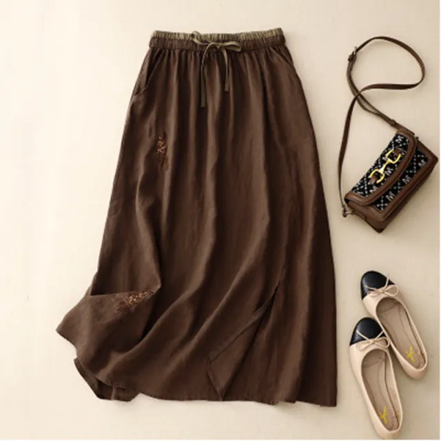 Women's Color block Skirt With Elastic Waist Brown - Shop at LoveMi