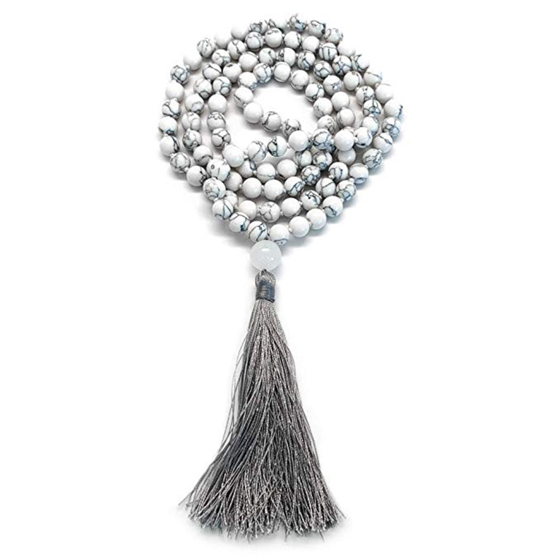 Tassel Long Necklace 108 Beads Handmade Natural Stone Layered Style