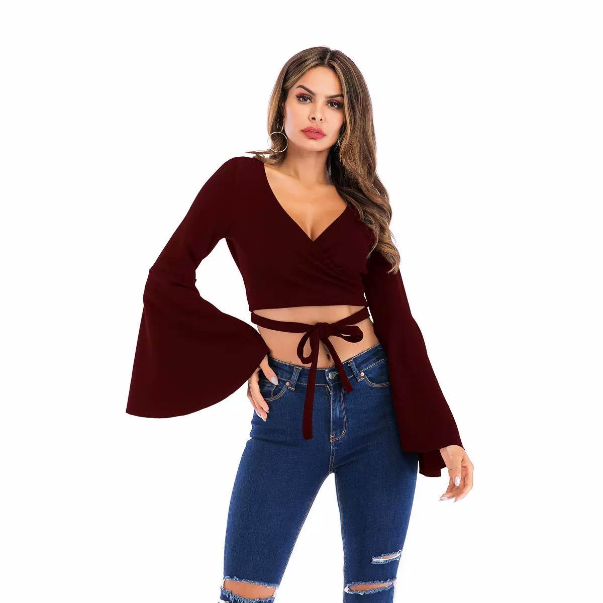 Sexy Lace-up Midriff-baring Long Sleeves With Bell Cuffs thumbnail 5