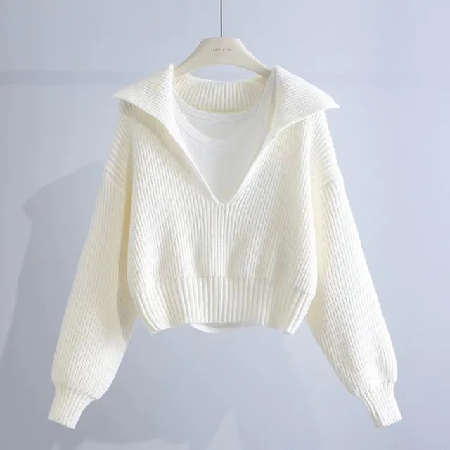 Sailor Collar Thick Loose Short Sweater White - Shop at LoveMi