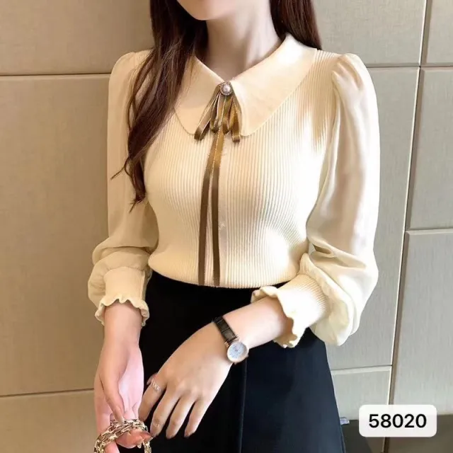 Women's Fashion Long Sleeve Knitted Bottoming Shirt Top Apricot - Shop at LoveMi