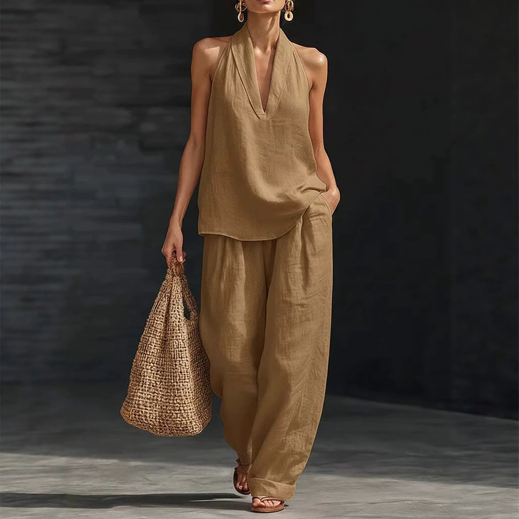 Womens Casual Relaxed-fit Off-shoulder Set