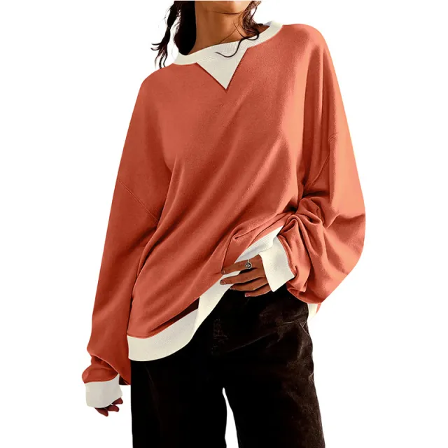 Loose Casual Contrast Color Sweater For Women Orange - Shop at LoveMi