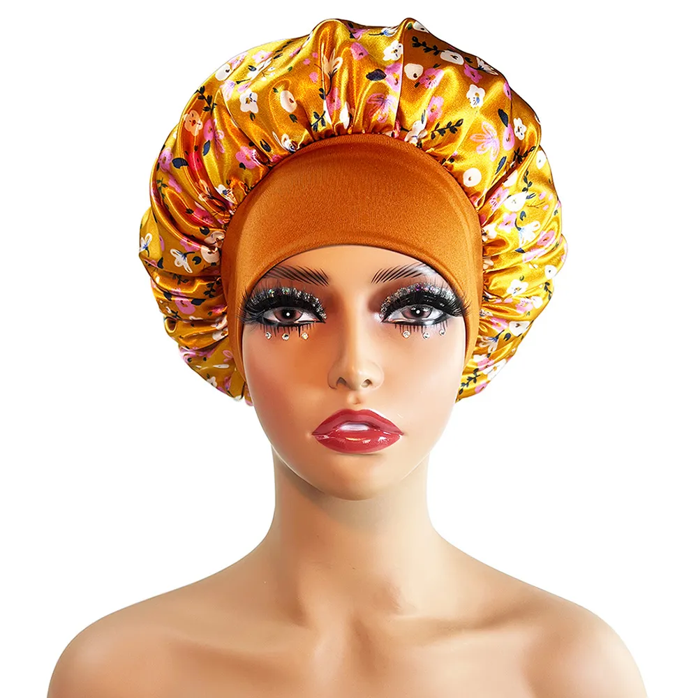 Wide-brimmed Satin Printing Nightcap Beauty Shower Cap Stretch - 10865Style