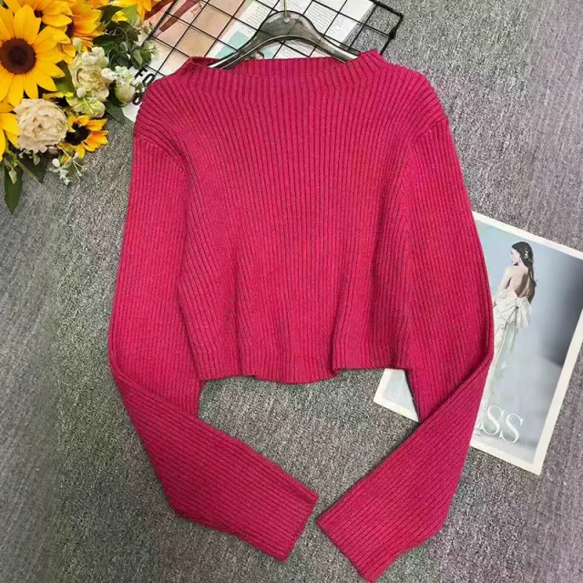 Womens Solid Color Casual Fashionable Minimalist Knitted Top Rose - Shop at LoveMi