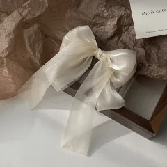 Black Veil Bowknot Spring Clip Back Head Hair Clip - Beige Spring Clip - View 1