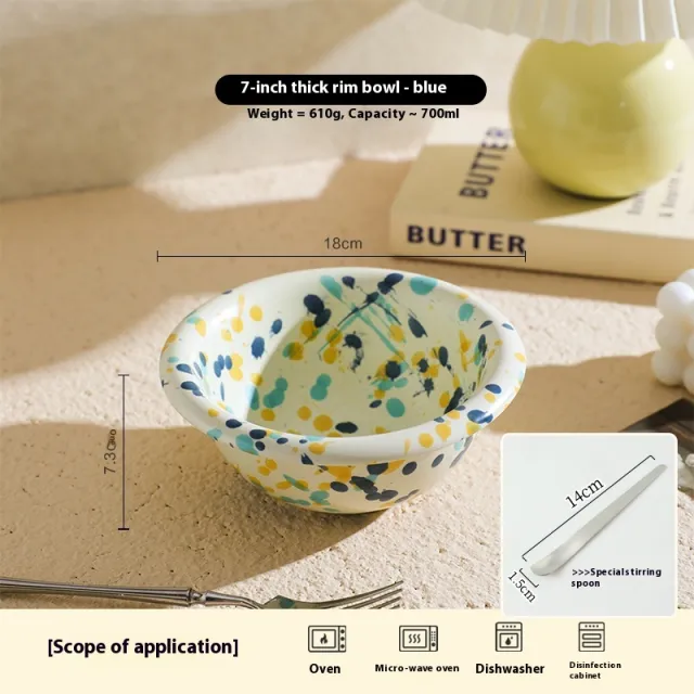 Good looking Household Splash ink Ceramic Yogurt Bowl Blue With Spoon - Shop at LoveMi