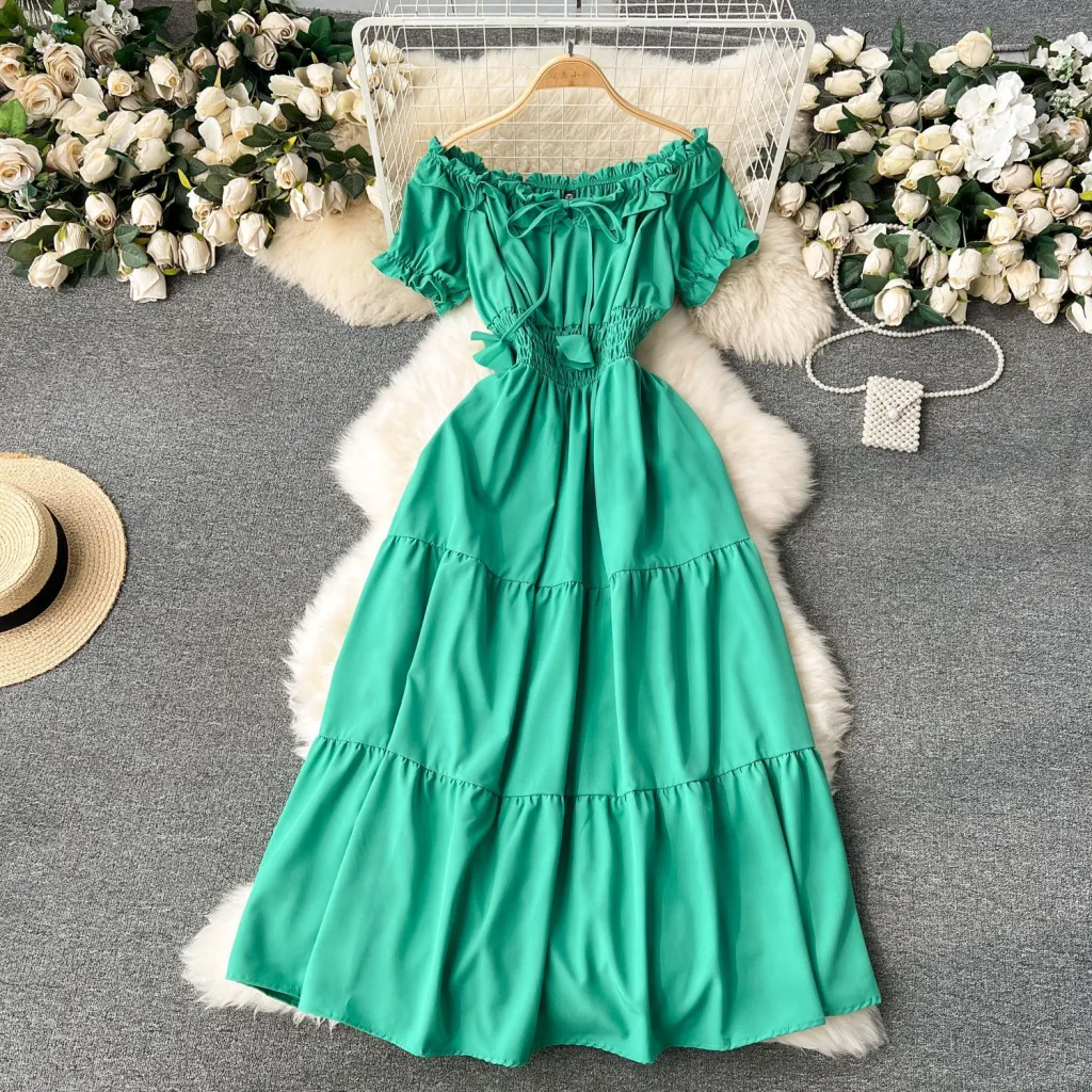 French Dress Women's Clothing Gentle Elegant Style - Cyan