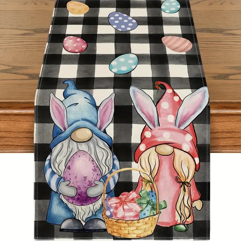 Easter Table Runner Rabbit Egg Decoration Linen Printing Table Cloth - Picture 18 of 32