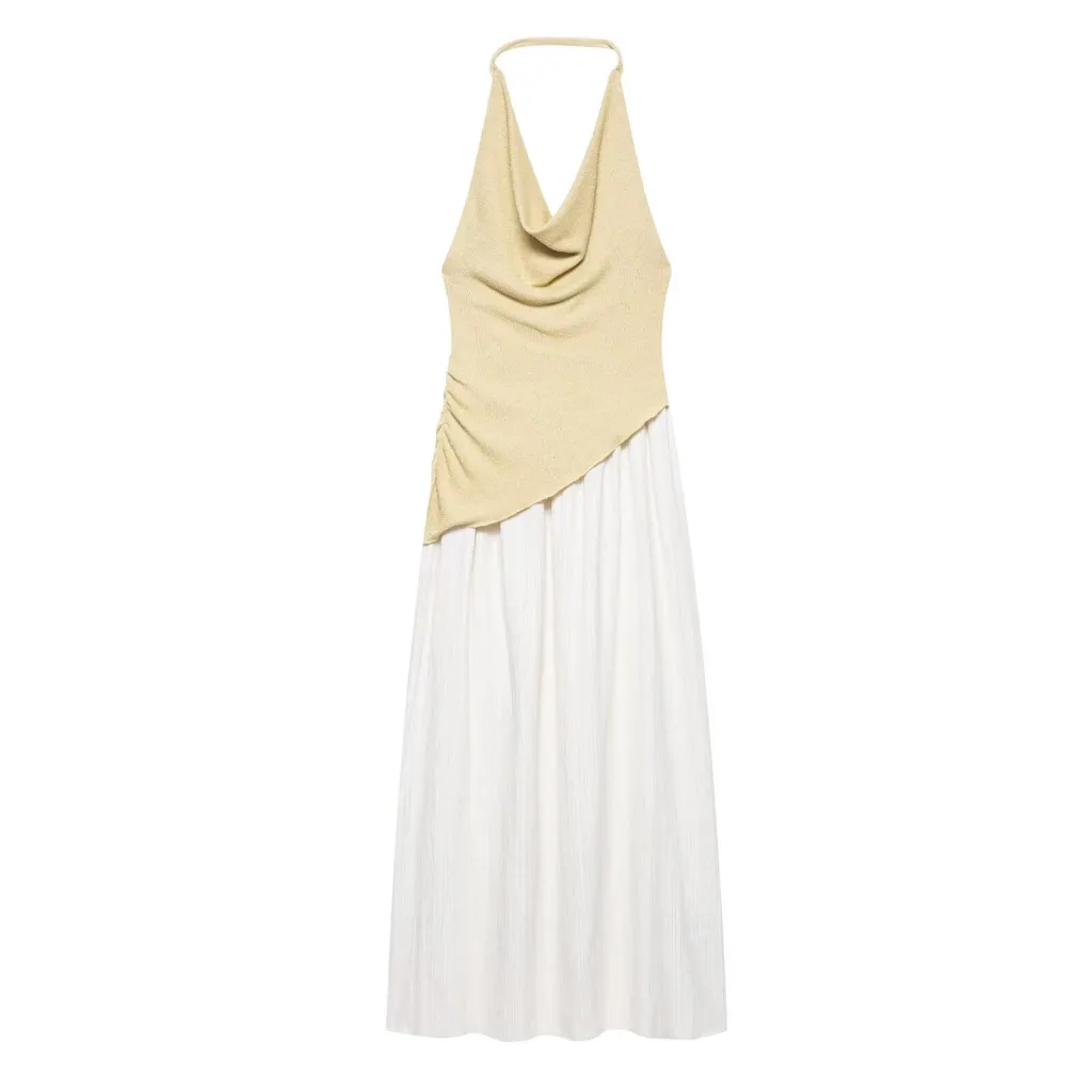 Summer Design Fashion Stitching Hanging Collar Strap Dress - Picture Color-L