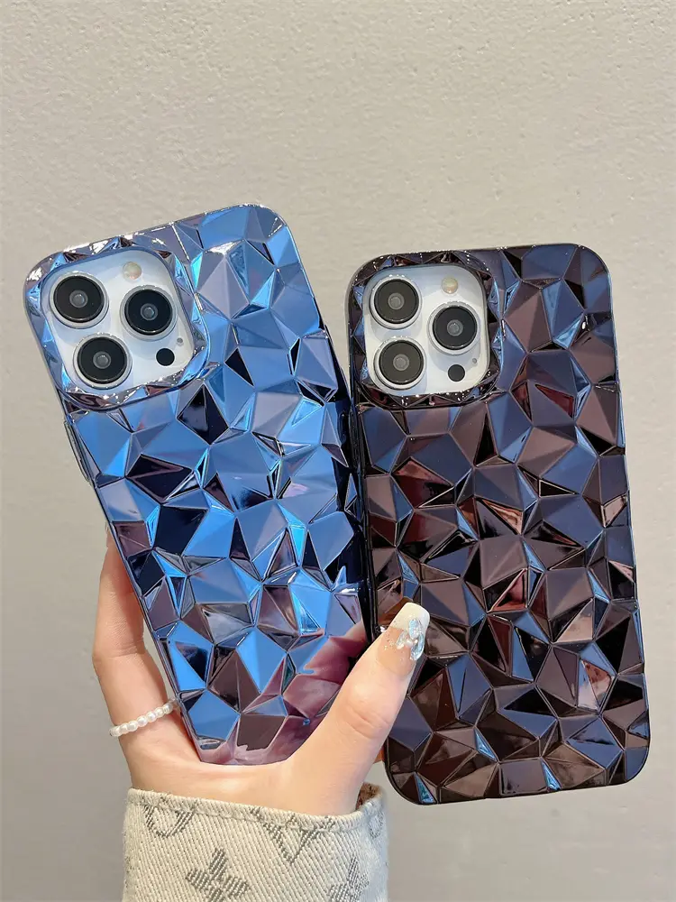 Phone Case High-grade Diamond Grid Electroplated Silicone Drop-resistant
