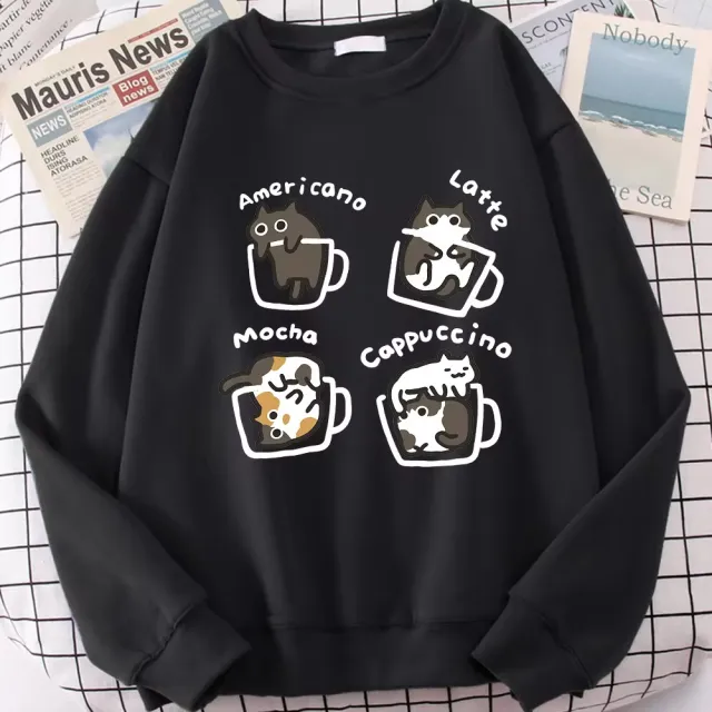 Coffee Cat Cute Personality Hoodie Black - Shop at LoveMi
