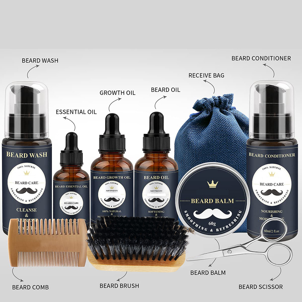 Care Roller Beard Care Balsam Comb Brush Pogonotomy Scissors Set — foto 14