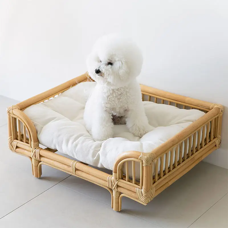 Natural Rattan Square Dog Bed Minimalist Handmade