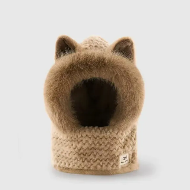 Cute Winter Warm Fox Ear Hat Scarf Adult Khaki - Shop at LoveMi